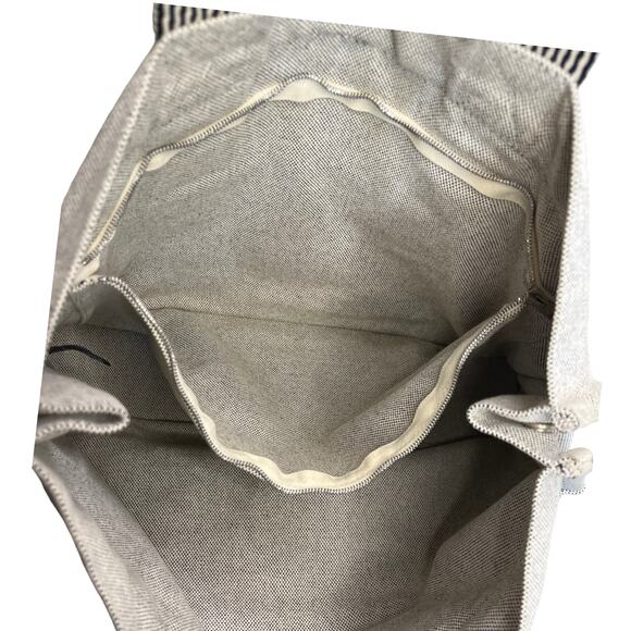 Hermès Canvas Fourre Tout MM Tote Bag Gray Stripe Web Handles Large Authentic - Picture 12 of 16